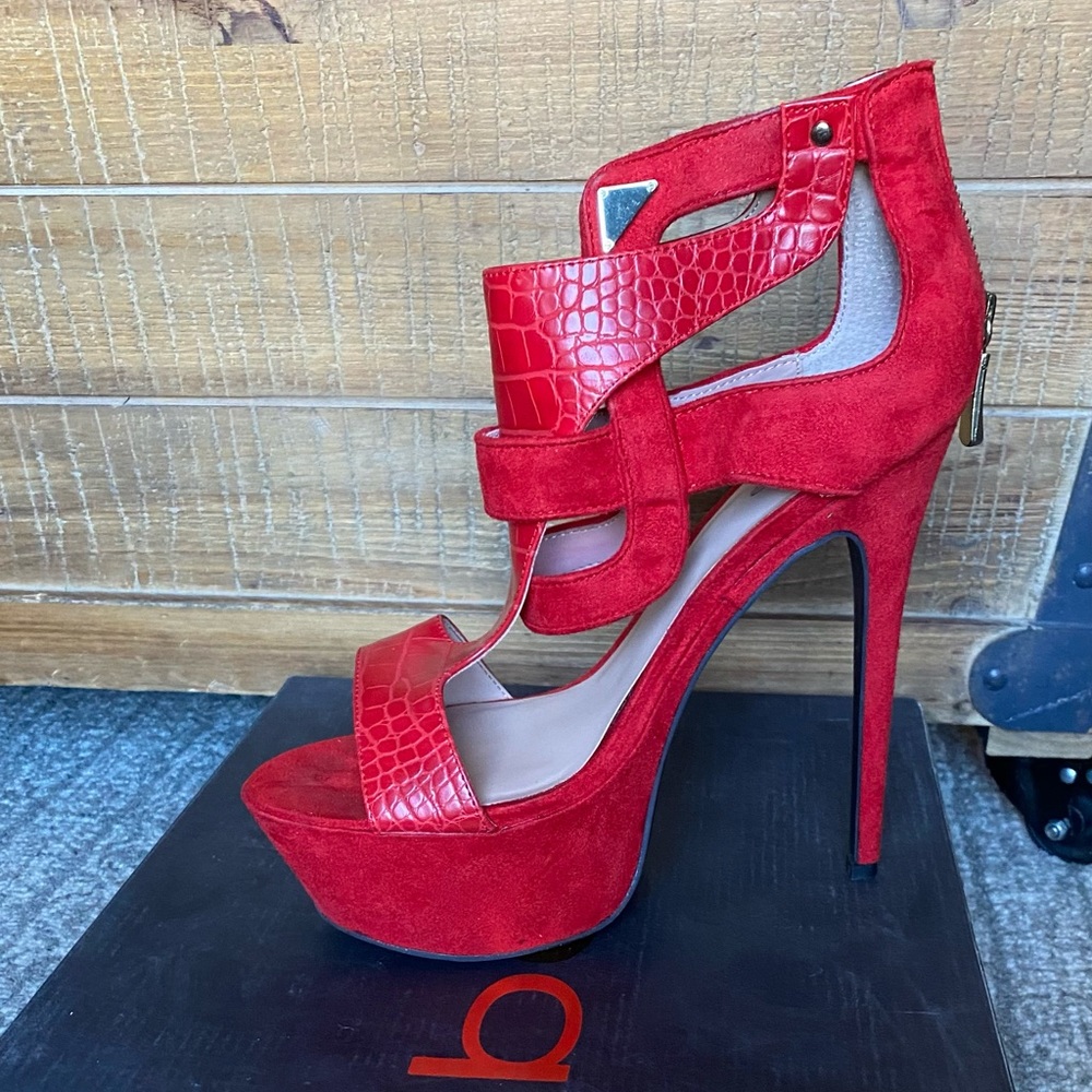 Red Bebe Suede Pumps